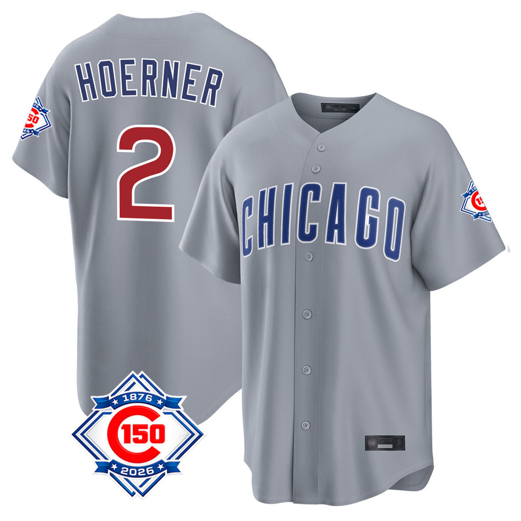 harde C.Cubs #2 Nico Hoerner Player Gray 150th Anniversary Home Game Stitched Jerseys