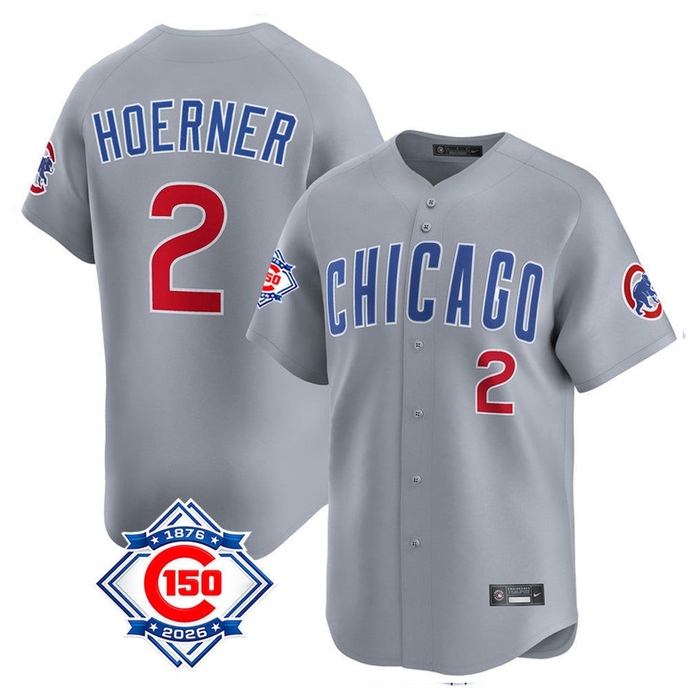 harde C.Cubs #2 Nico Hoerner Player Gray Road 150th Anniversary Limited Home Stitched Jerseys