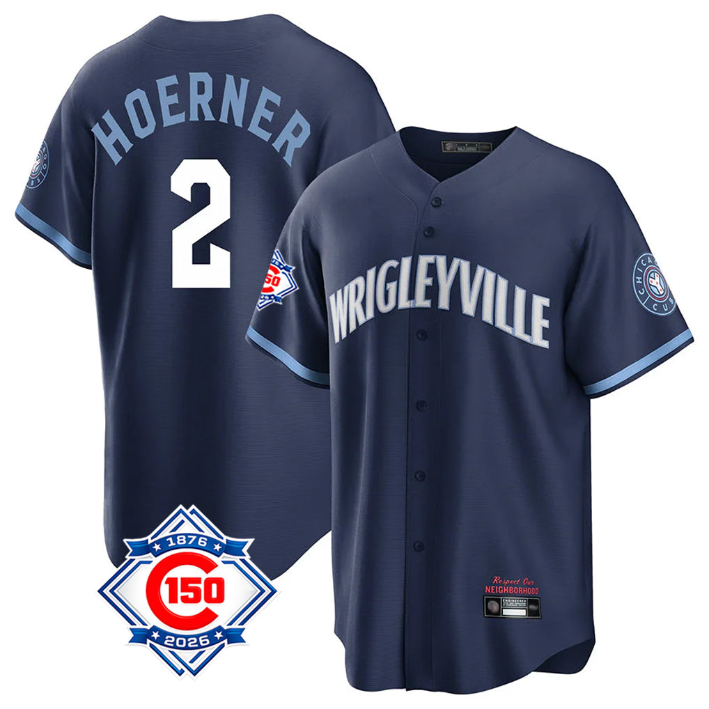 harde C.Cubs #2 Nico Hoerner Player Navy 150th Anniversary City Connect Home Game Stitched Jerseys