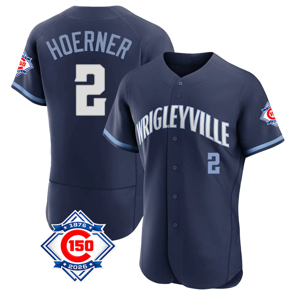 harde C.Cubs #2 Nico Hoerner Player Navy City Connect 150th Anniversary Limited Elite Home Stitched Jerseys