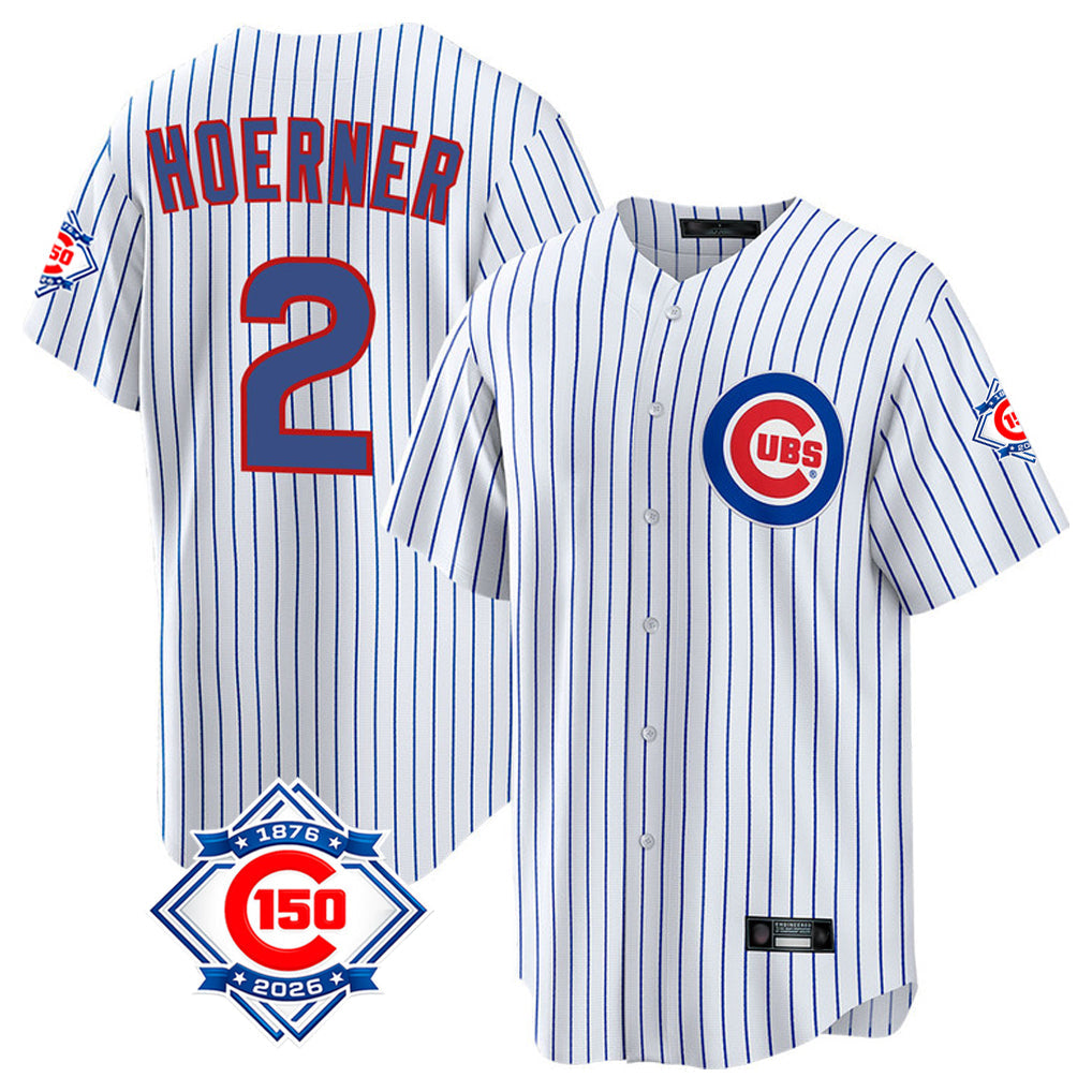 harde C.Cubs #2 Nico Hoerner Player White 150th Anniversary Home Game Stitched Jerseys