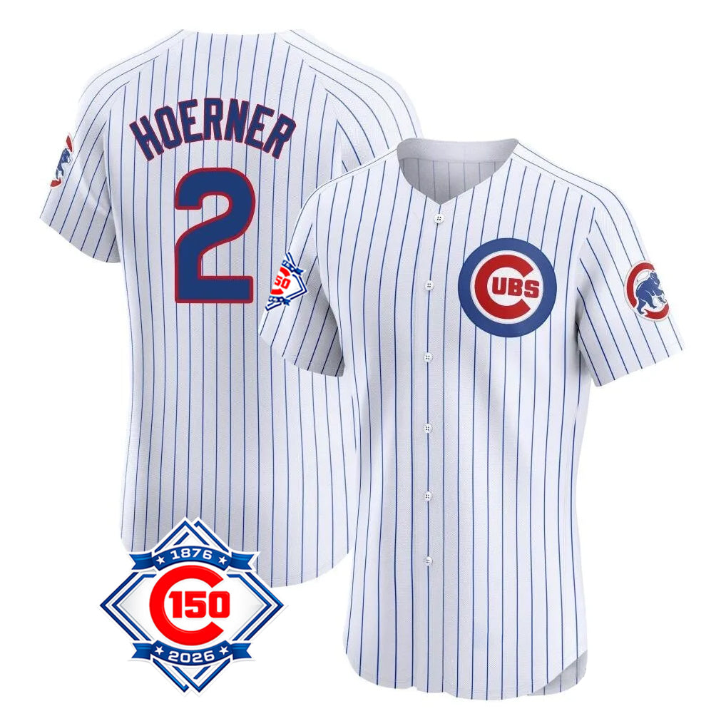 harde C.Cubs #2 Nico Hoerner Player White 150th Anniversary Limited Elite Home Game Stitched Jerseys