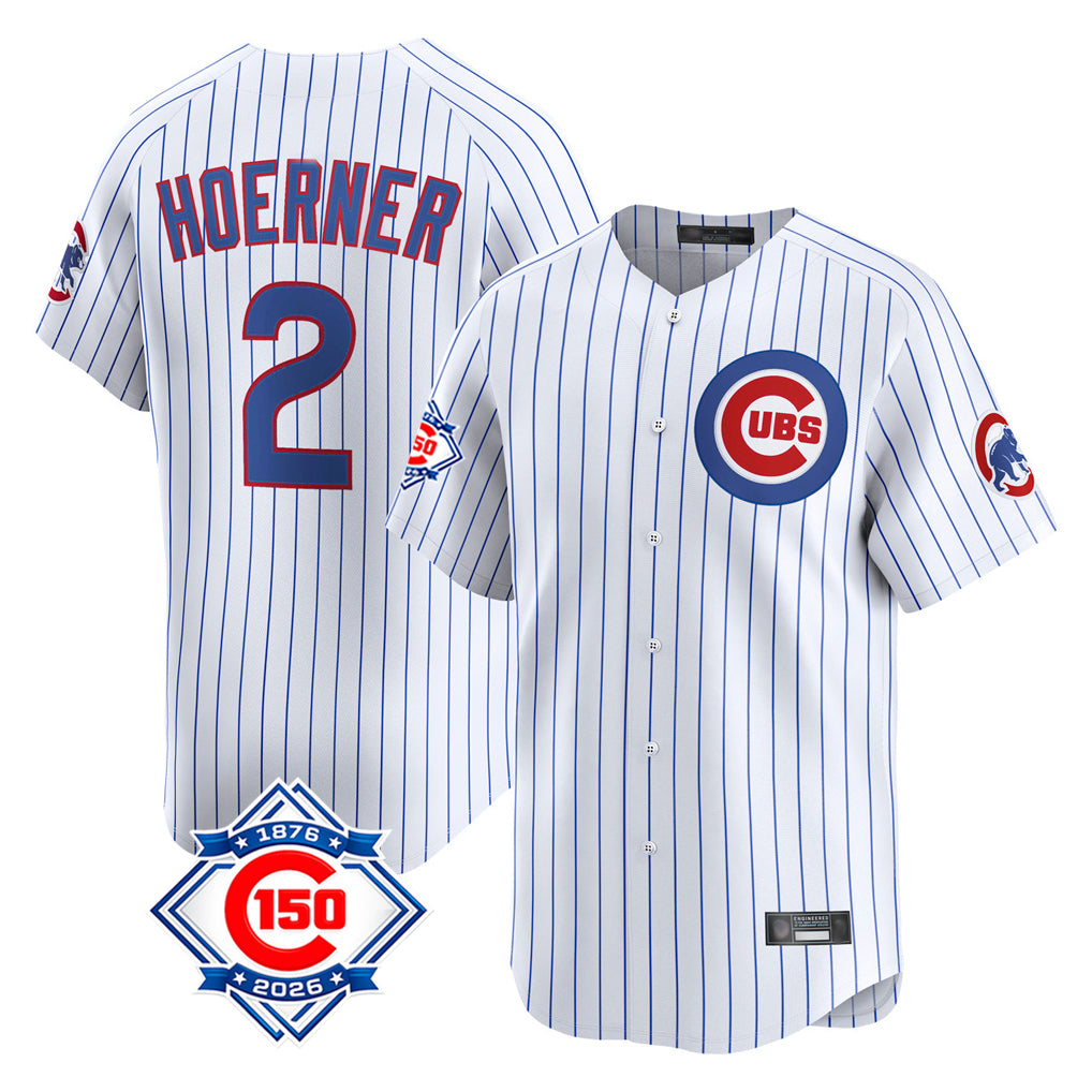 harde C.Cubs #2 Nico Hoerner Player White 150th Anniversary Limited Home Game Stitched Jerseys