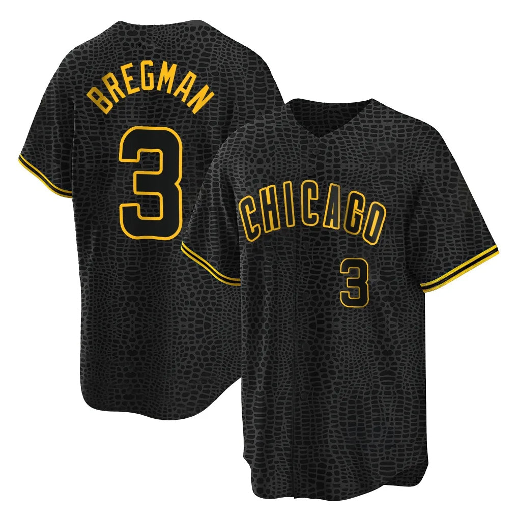 harde C.Cubs #3 Alex Bregman Black Snake Skin City Game Stitched Jerseys
