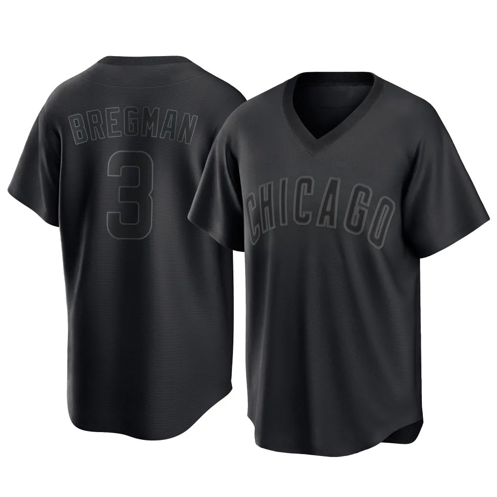 harde C.Cubs #3 Alex Bregman Black T-shirt Home Game Stitched Jerseys