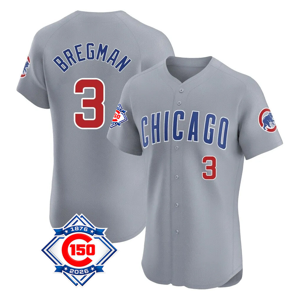 harde C.Cubs #3 Alex Bregman Gray Road 150th Anniversary Limited Elite Home Stitched Jerseys