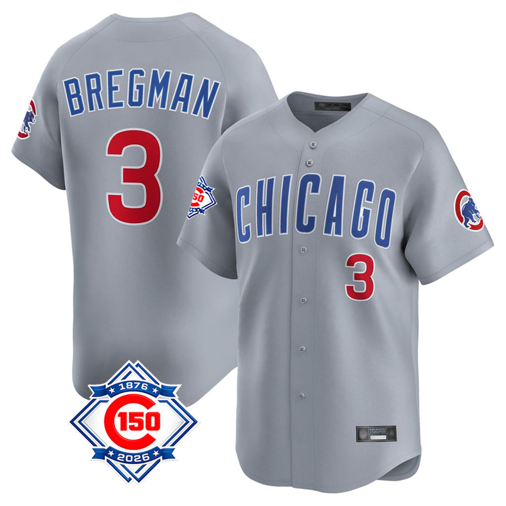 harde C.Cubs #3 Alex Bregman Gray Road 150th Anniversary Limited Home Stitched Jerseys