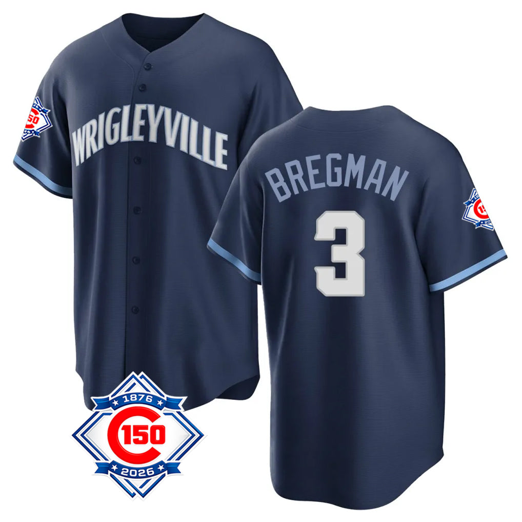harde C.Cubs #3 Alex Bregman Navy 150th Anniversary City Connect Home Game Stitched Jerseys