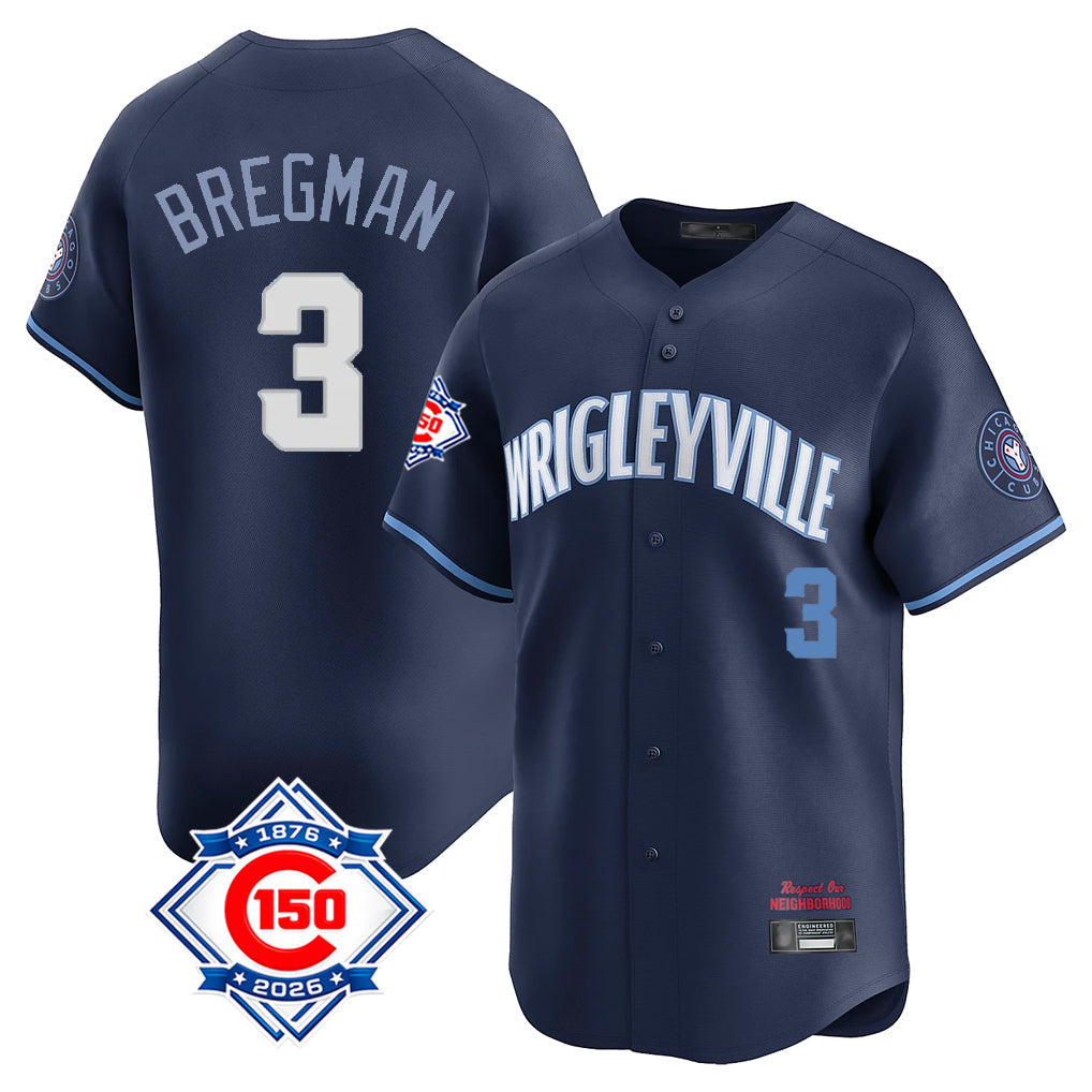 harde C.Cubs #3 Alex Bregman Navy City Connect 150th Anniversary Limited Home Stitched Jerseys