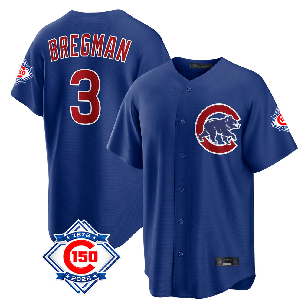 harde C.Cubs #3 Alex Bregman Royal 150th Anniversary Home Game Stitched Jerseys