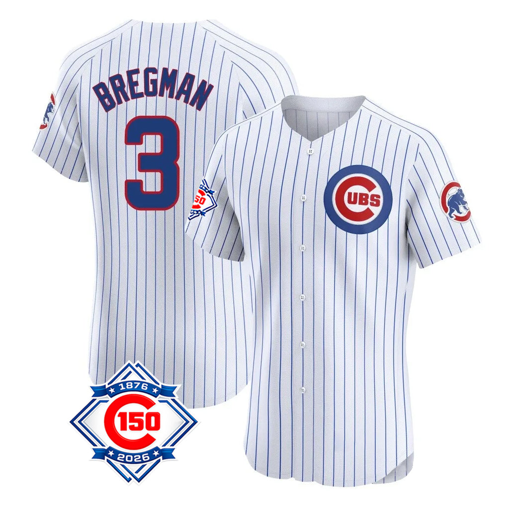 harde C.Cubs #3 Alex Bregman White 150th Anniversary Limited Elite Home Game Stitched Jerseys