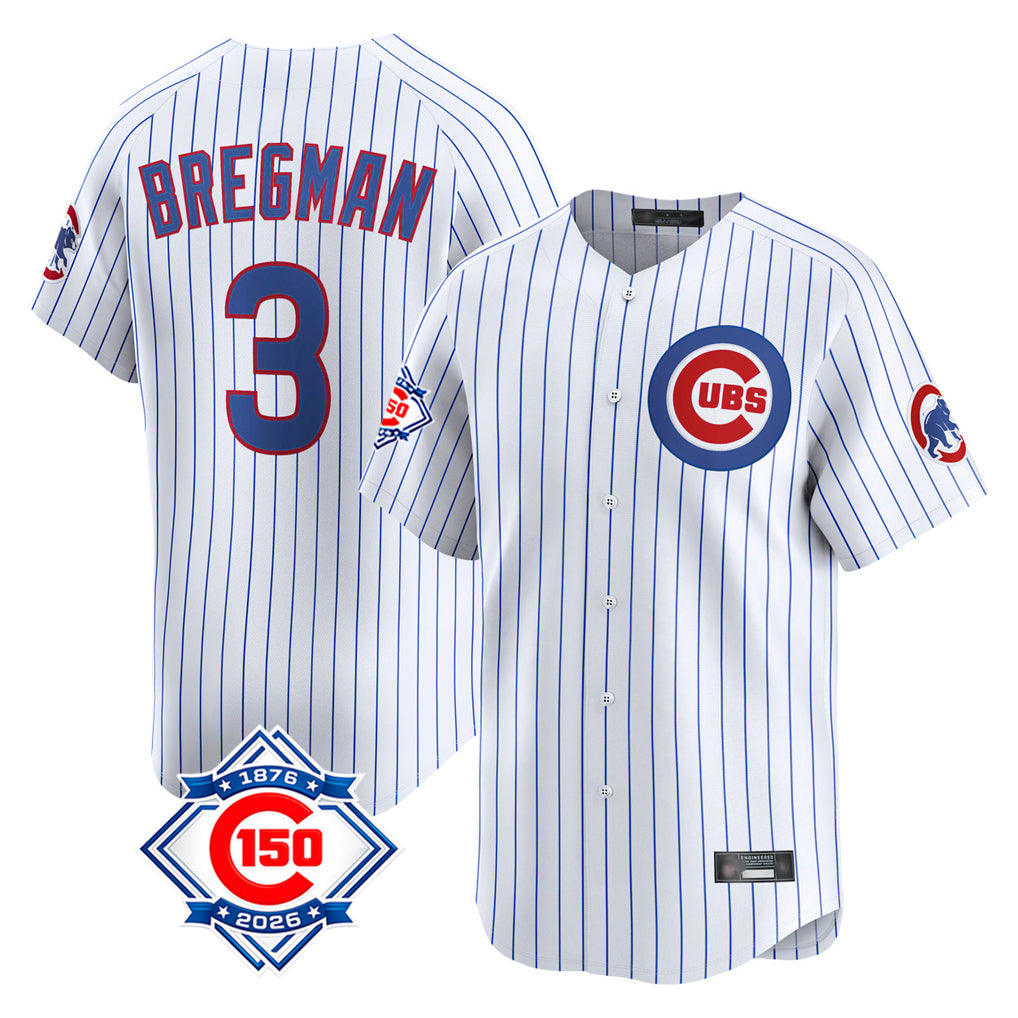 harde C.Cubs #3 Alex Bregman White 150th Anniversary Limited Home Game Stitched Jerseys