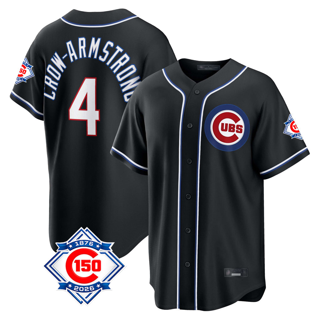 harde C.Cubs #4 Pete Crow-Armstrong Player Black Fashion Out 150th Anniversary Game Stitched Jerseys
