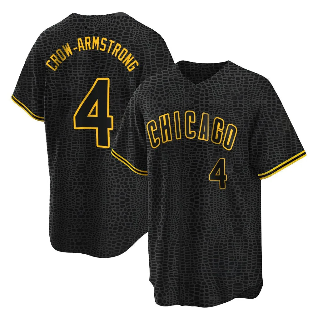 harde C.Cubs #4 Pete Crow-Armstrong Player Black Snake Skin City Game Stitched Jerseys