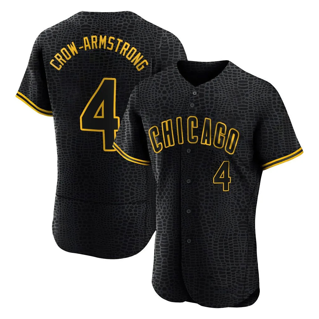 harde C.Cubs #4 Pete Crow-Armstrong Player Black Snake Skin City Limited Elite Home Game Stitched Jerseys