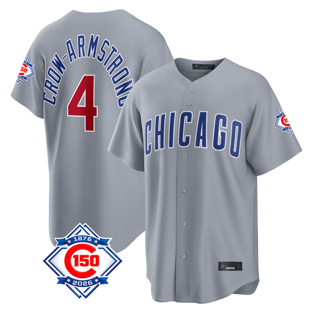 harde C.Cubs #4 Pete Crow-Armstrong Player Gray 150th Anniversary Home Game Stitched Jerseys