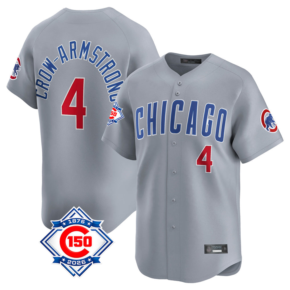 harde C.Cubs #4 Pete Crow-Armstrong Player Gray Road 150th Anniversary Limited Home Stitched Jerseys
