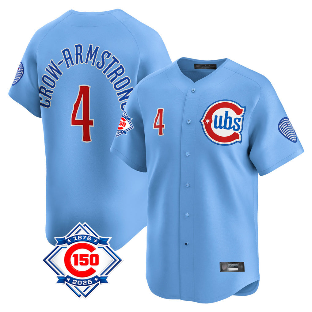 harde C.Cubs #4 Pete Crow-Armstrong Player Light Blue 150th Anniversary Limited Home Stitched Jerseys