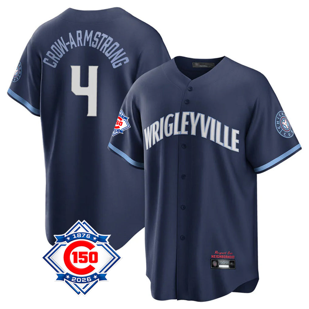 harde C.Cubs #4 Pete Crow-Armstrong Player Navy 150th Anniversary City Connect Home Game Stitched Jerseys