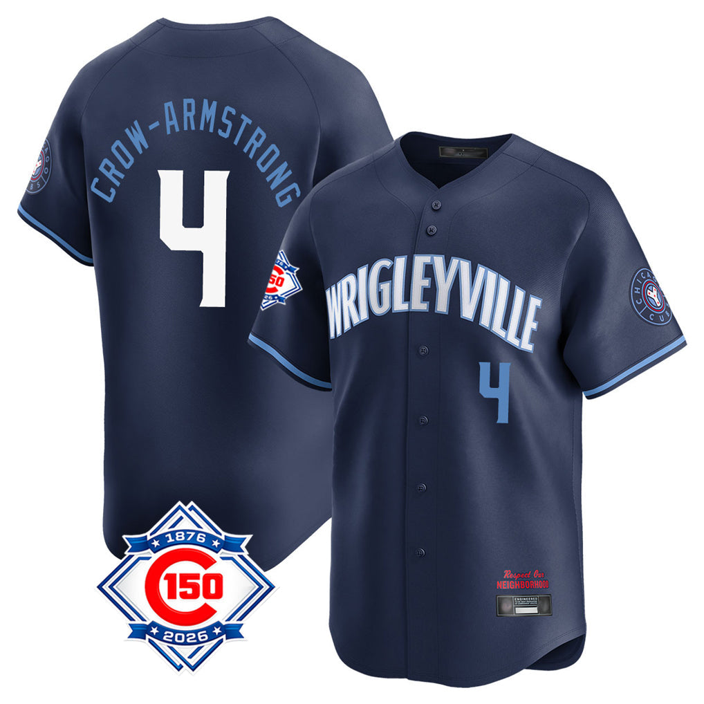 harde C.Cubs #4 Pete Crow-Armstrong Player Navy City Connect 150th Anniversary Limited Home Stitched Jerseys
