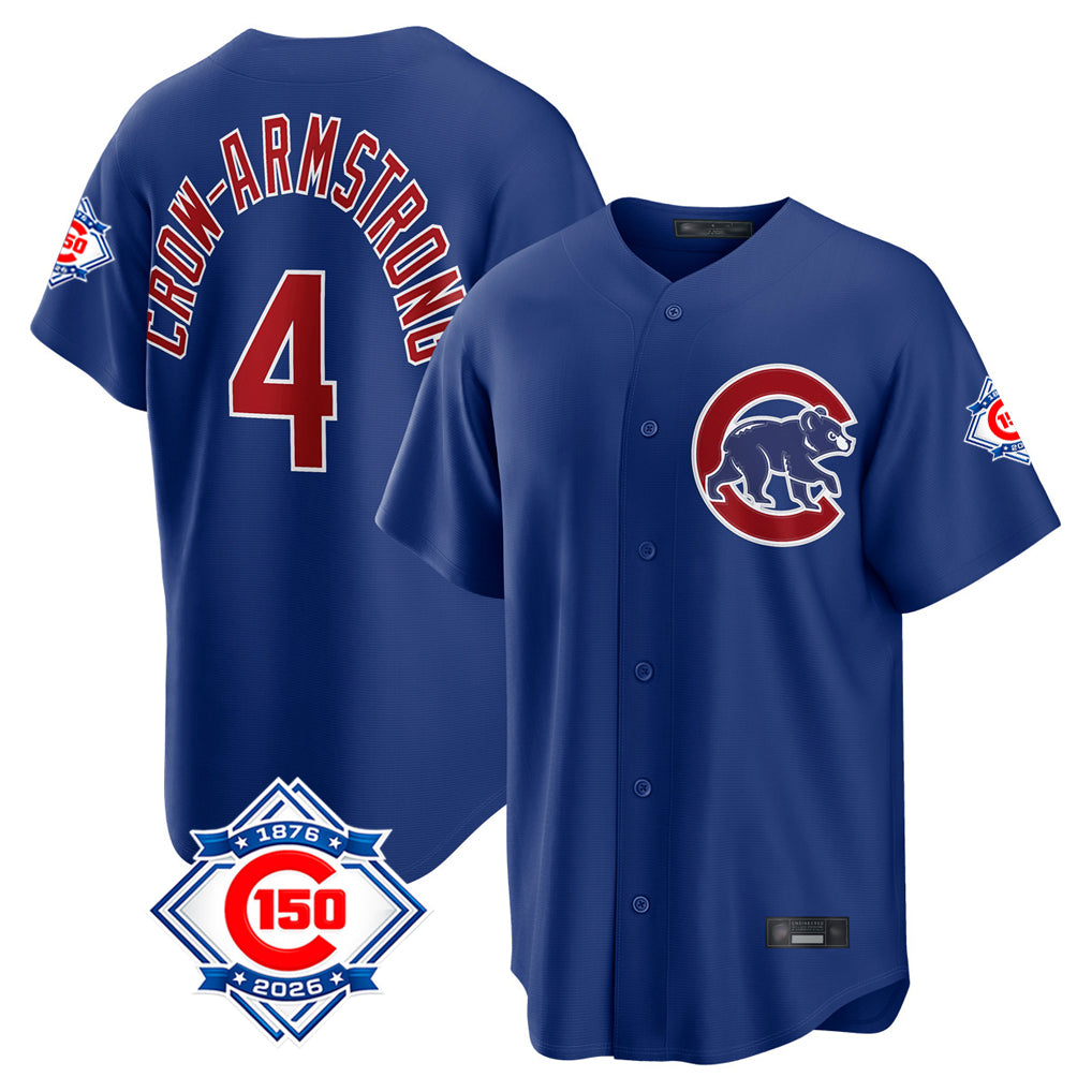 harde C.Cubs #4 Pete Crow-Armstrong Player Royal 150th Anniversary Home Game Stitched Jerseys
