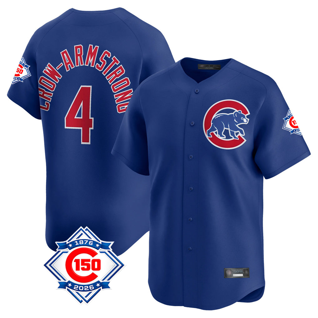 harde C.Cubs #4 Pete Crow-Armstrong Player Royal 150th Anniversary Limited Home Stitched Jerseys