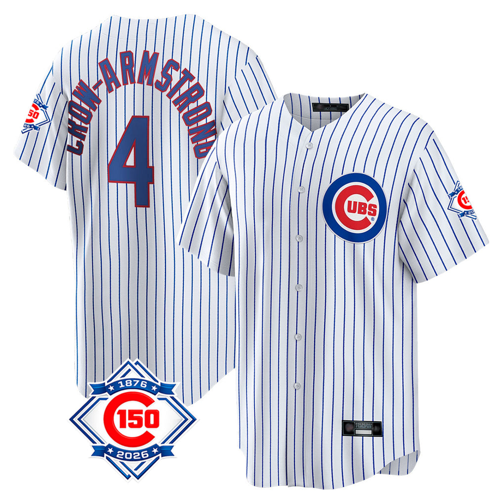 harde C.Cubs #4 Pete Crow-Armstrong Player White 150th Anniversary Home Game Stitched Jerseys