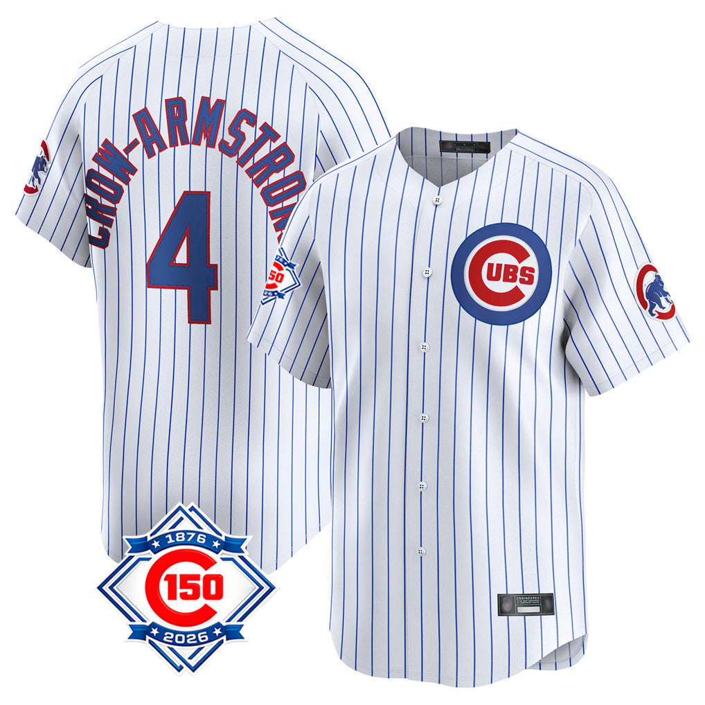 harde C.Cubs #4 Pete Crow-Armstrong Player White 150th Anniversary Limited Home Game Stitched Jerseys