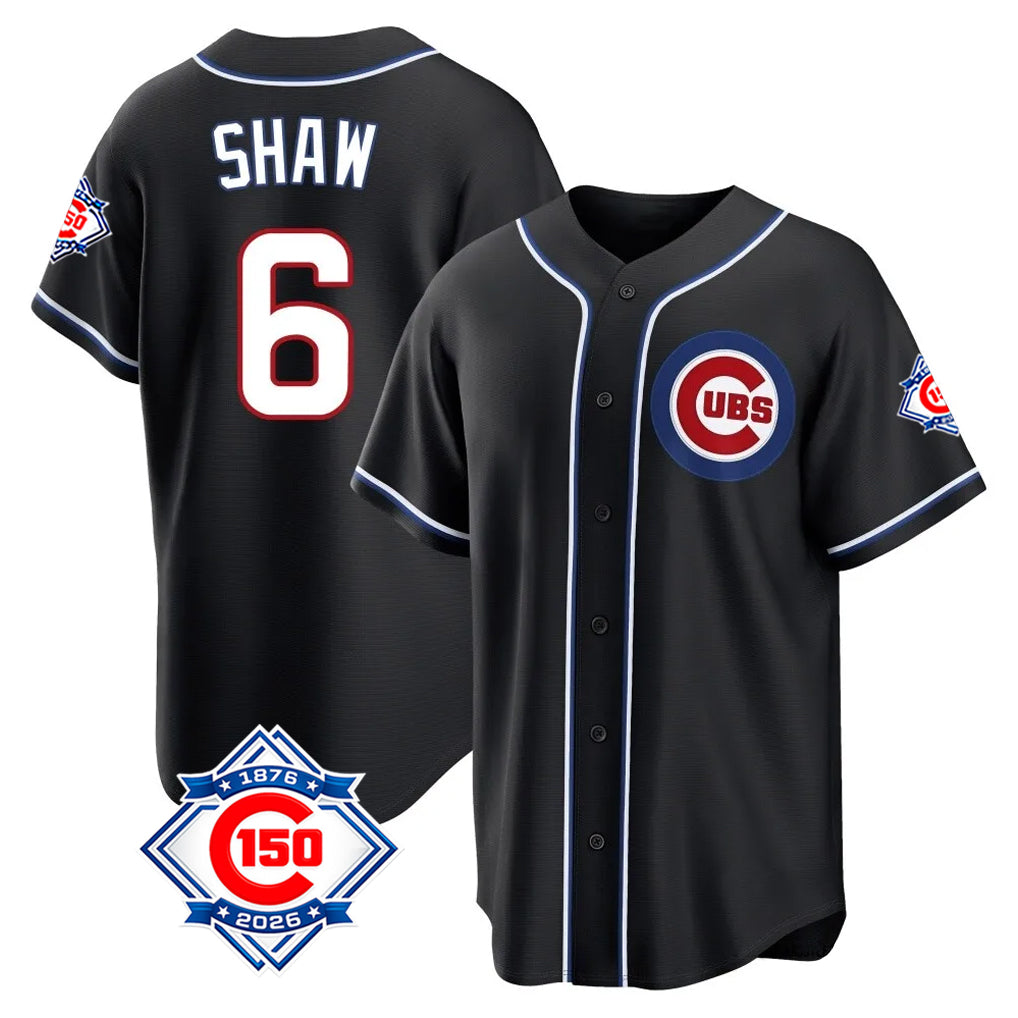 harde C.Cubs #6 Matt Shaw Player Black Fashion Out 150th Anniversary Game Stitched Jerseys