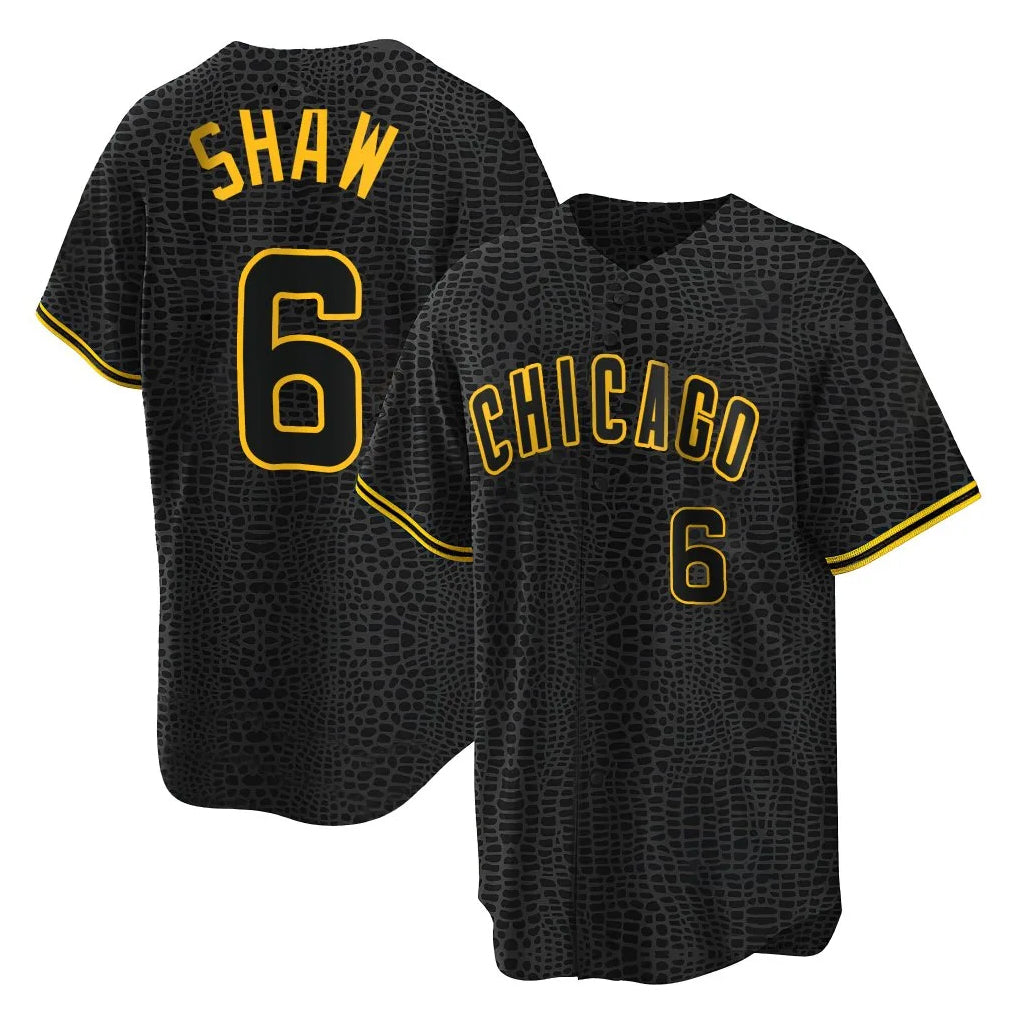 harde C.Cubs #6 Matt Shaw Player Black Snake Skin City Game Stitched Jerseys
