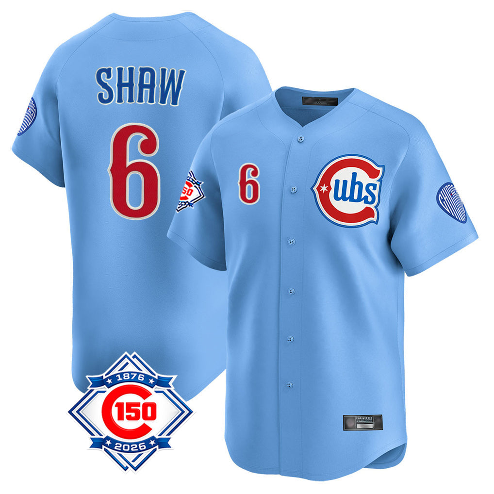 harde C.Cubs #6 Matt Shaw Player Light Blue 150th Anniversary Limited Home Stitched Jerseys