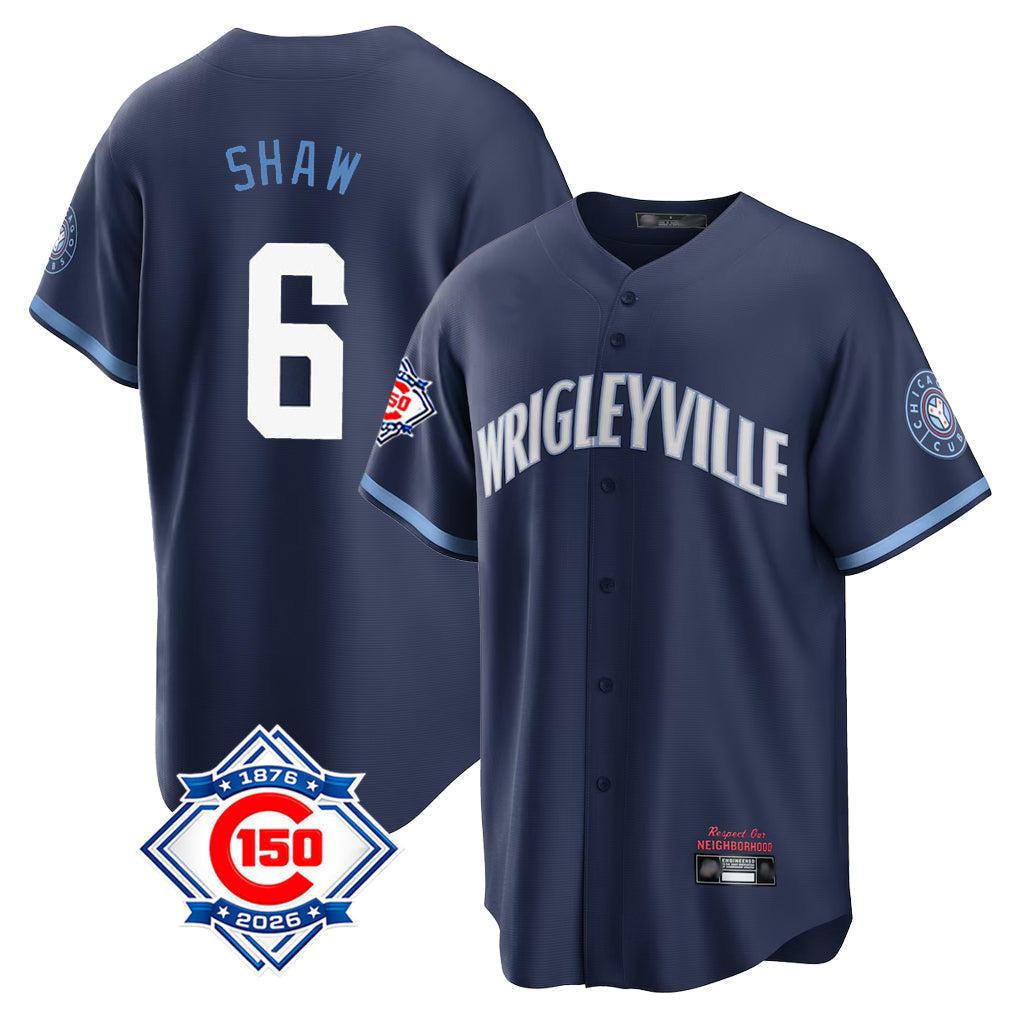 harde C.Cubs #6 Matt Shaw Player Navy 150th Anniversary City Connect Home Game Stitched Jerseys