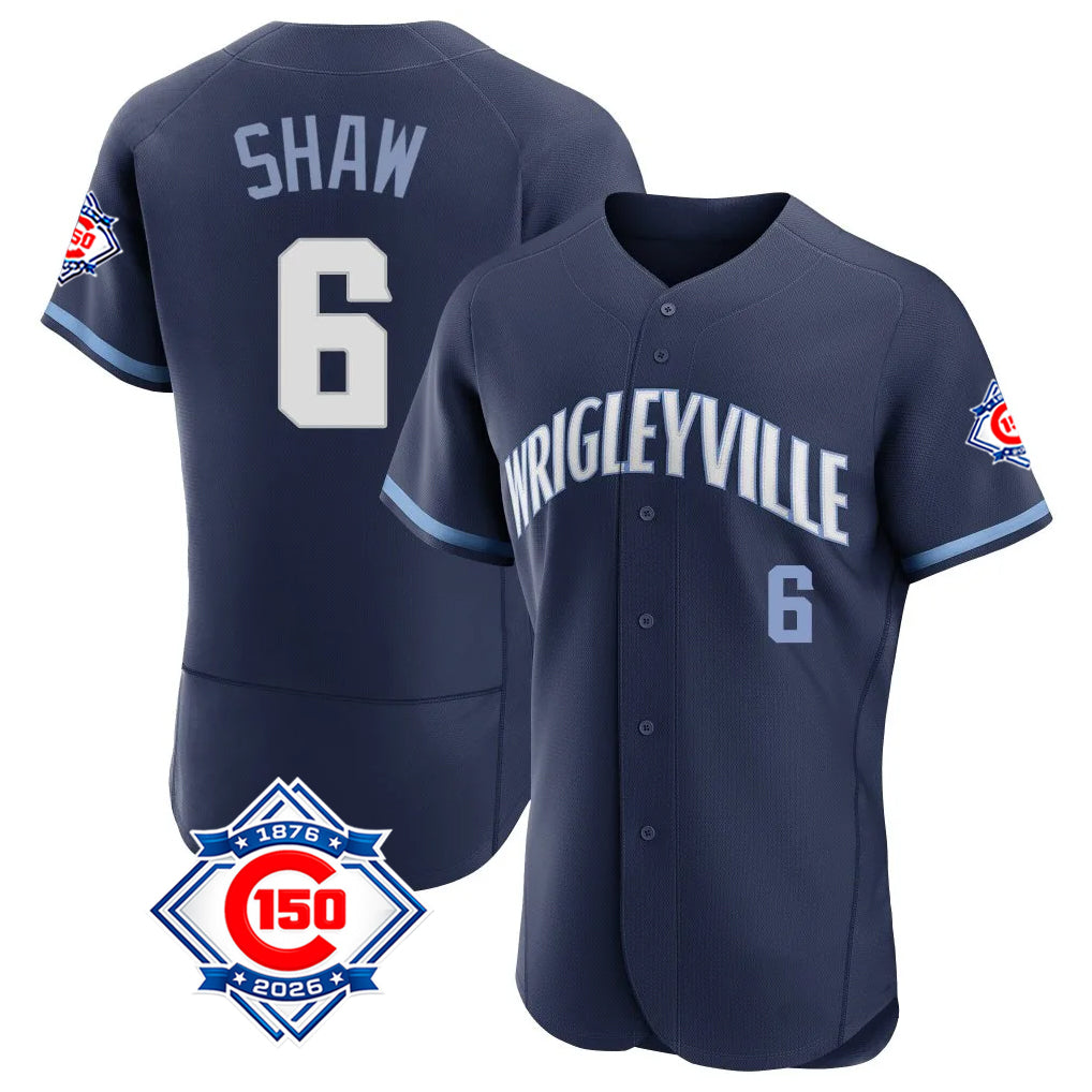 harde C.Cubs #6 Matt Shaw Player Navy City Connect 150th Anniversary Limited Elite Home Stitched Jerseys