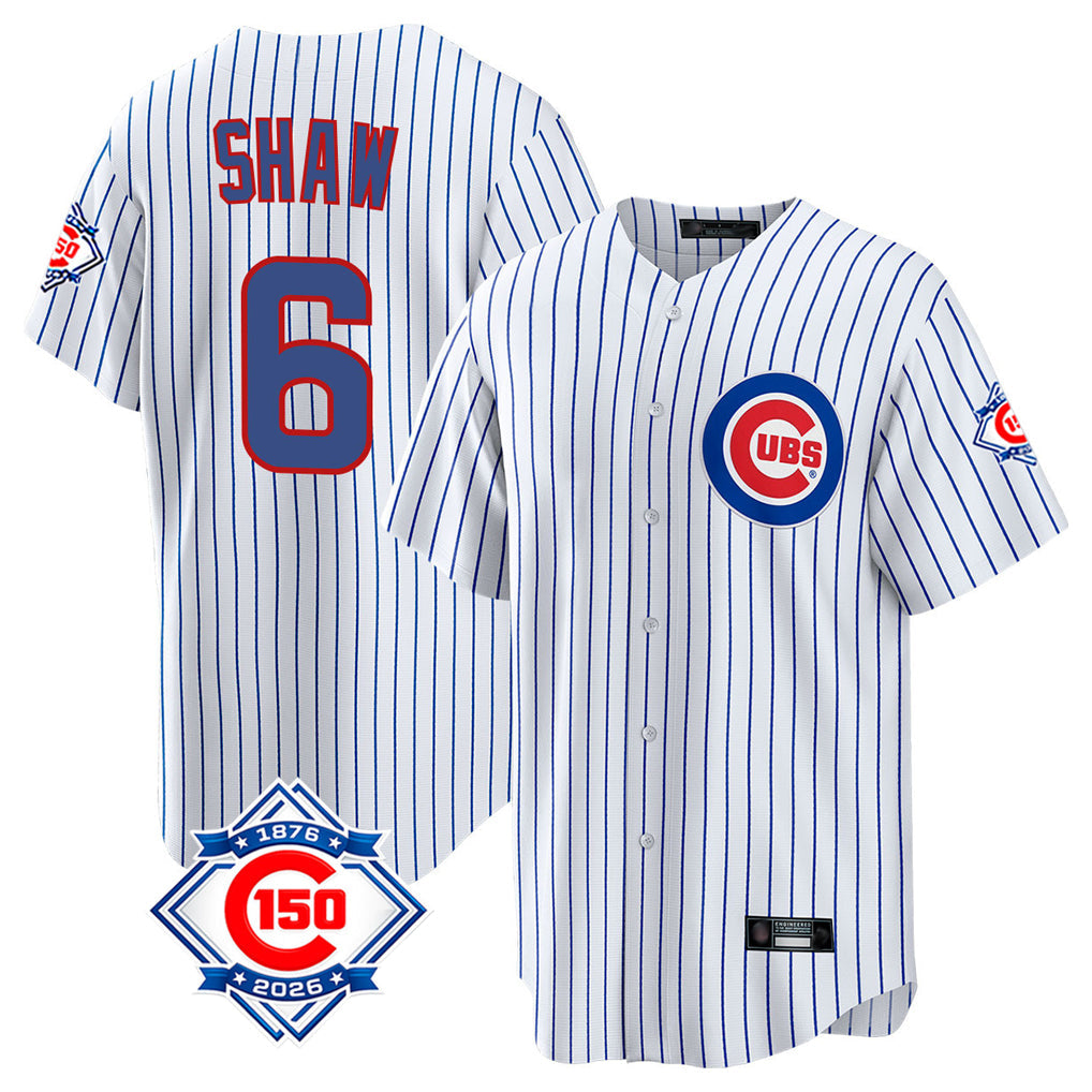harde C.Cubs #6 Matt Shaw Player White 150th Anniversary Home Game Stitched Jerseys