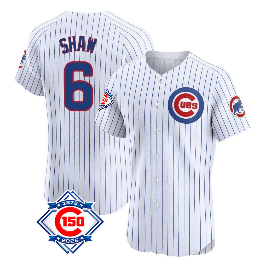 harde C.Cubs #6 Matt Shaw Player White 150th Anniversary Limited Elite Home Game Stitched Jerseys