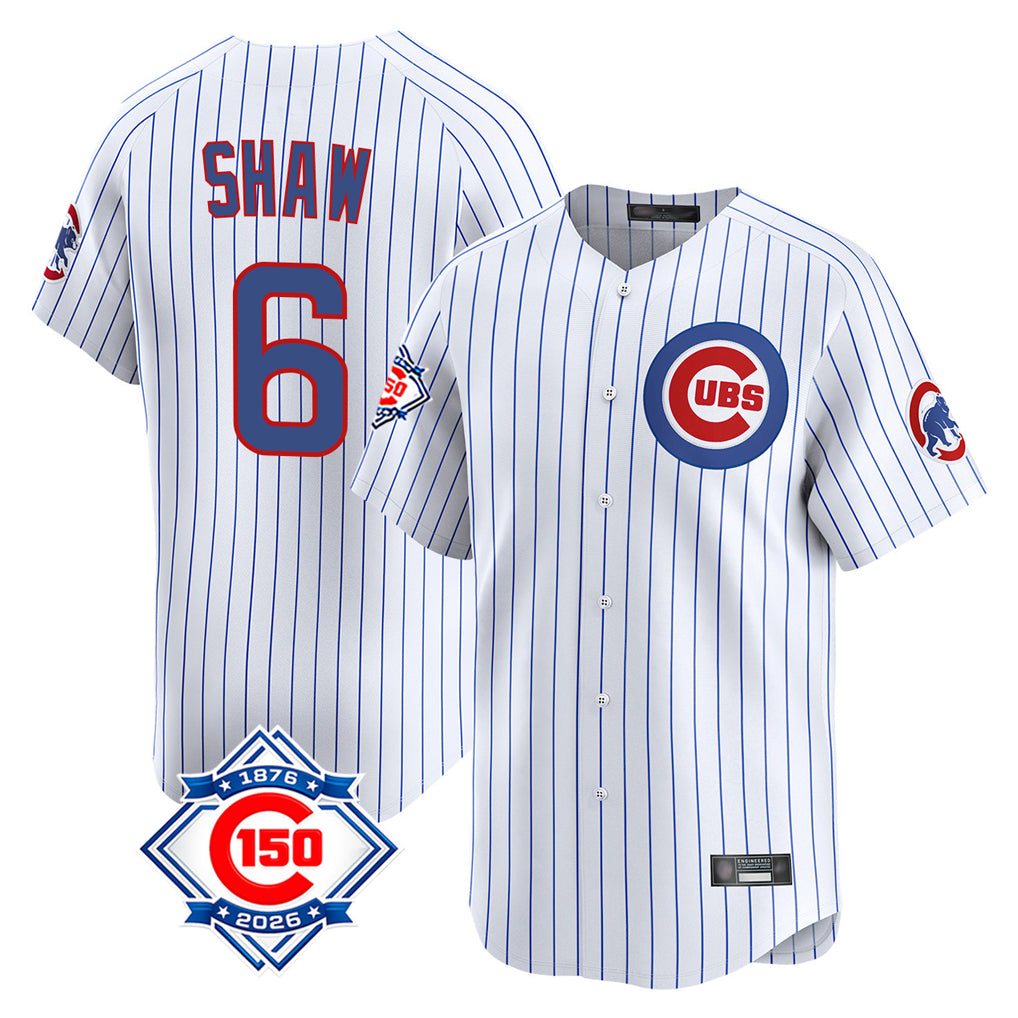 harde C.Cubs #6 Matt Shaw Player White 150th Anniversary Limited Home Game Stitched Jerseys