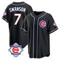 harde C.Cubs #7 Dansby Swanson Player Black Fashion Out 150th Anniversary Game Stitched Jerseys