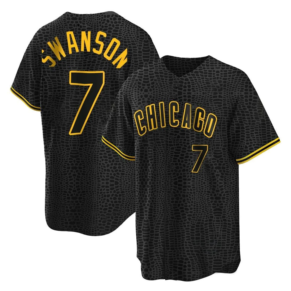 harde C.Cubs #7 Dansby Swanson Player Black Snake Skin City Game Stitched Jerseys