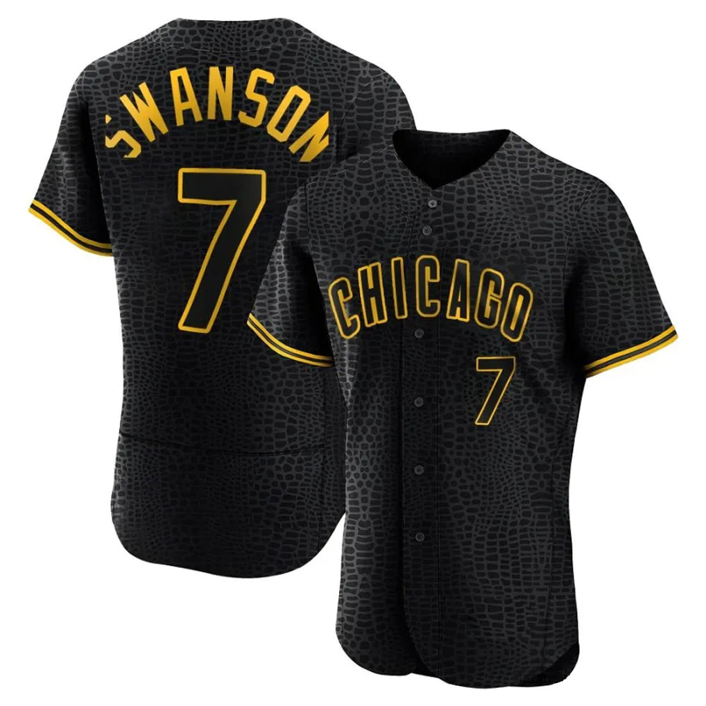 harde C.Cubs #7 Dansby Swanson Player Black Snake Skin City Limited Elite Home Game Stitched Jerseys