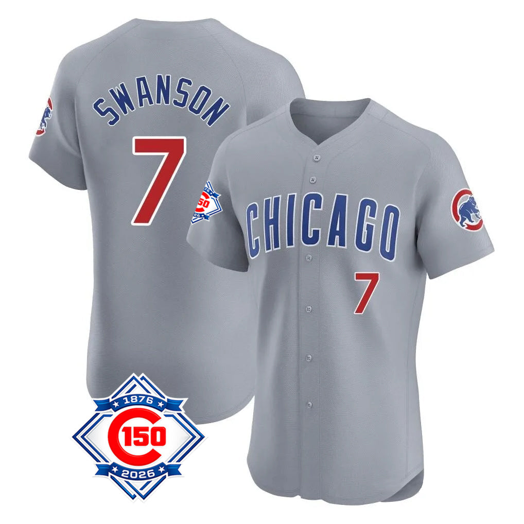 harde C.Cubs #7 Dansby Swanson Player Gray Road 150th Anniversary Limited Elite Home Stitched Jerseys