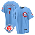 harde C.Cubs #7 Dansby Swanson Player Light Blue 150th Anniversary Home Game Stitched Jerseys