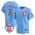 harde C.Cubs #7 Dansby Swanson Player Light Blue 150th Anniversary Limited Home Stitched Jerseys