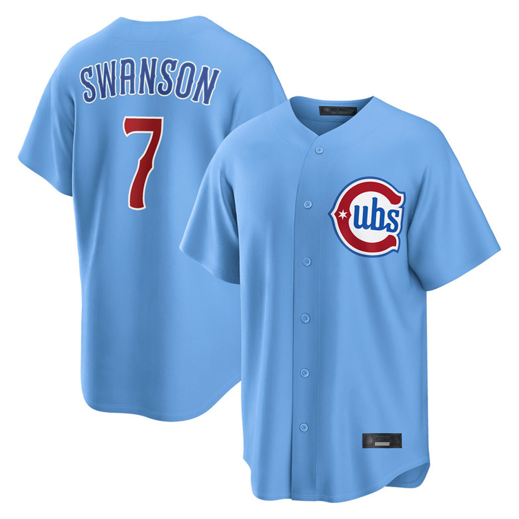 harde C.Cubs #7 Dansby Swanson Player Light Blue Home Game Stitched Jerseys