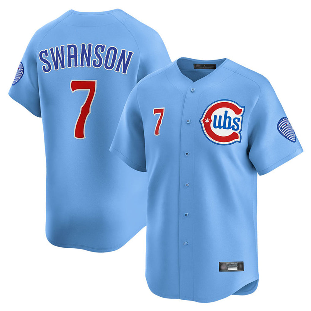 harde C.Cubs #7 Dansby Swanson Player Light Blue Limited Home Stitched Jerseys