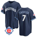 harde C.Cubs #7 Dansby Swanson Player Navy 150th Anniversary City Connect Home Game Stitched Jerseys