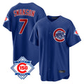 harde C.Cubs #7 Dansby Swanson Player Royal 150th Anniversary Home Game Stitched Jerseys