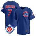 harde C.Cubs #7 Dansby Swanson Player Royal 150th Anniversary Limited Home Stitched Jerseys