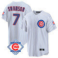 harde C.Cubs #7 Dansby Swanson Player White 150th Anniversary Home Game Stitched Jerseys