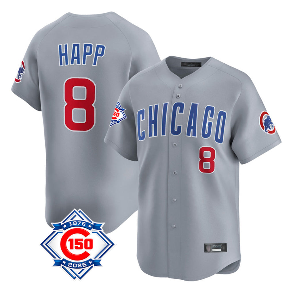 harde C.Cubs #8 Ian Happ Player Gray Road 150th Anniversary Limited Home Stitched Jerseys