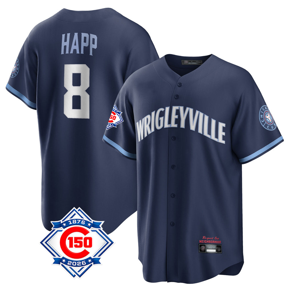 harde C.Cubs #8 Ian Happ Player Navy 150th Anniversary City Connect Home Game Stitched Jerseys
